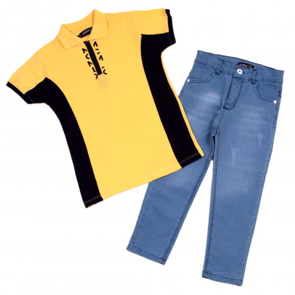 Polo suit with jeans KM-410 yellow