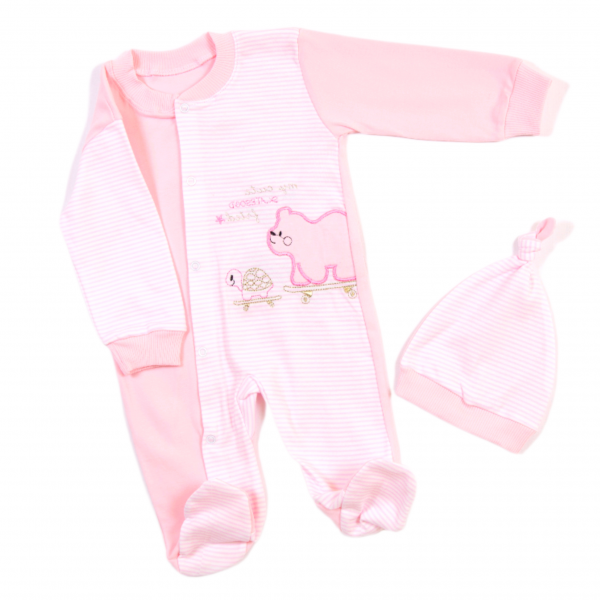 Slip overalls with cap O-1015 roses, Model measurements: