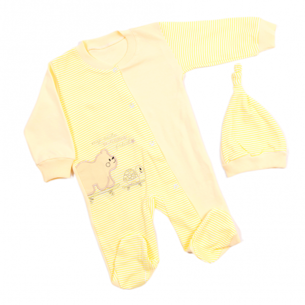Slip overalls with cap O-1015 yellow, Model measurements:
