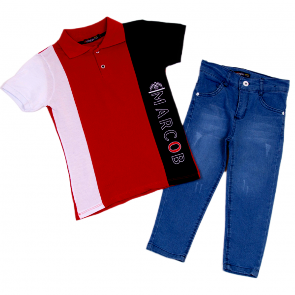 Polo suit with jeans KM-443 red